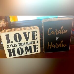 Two Cute Little Wooden Shadow Box Decor Signs: Love ❤️ Makes & Cardio is Hardio